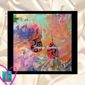 M-229: Red Graffiti Teardrop Earrings